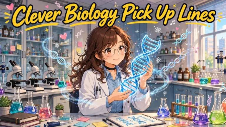 Biology pick up lines featured image with girl scientist holding DNA helix