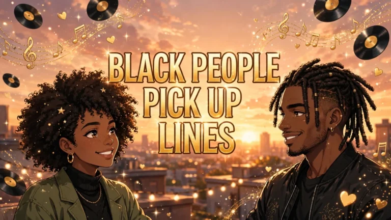 Black People Pick Up Lines featured image: stylish anime couple with vinyl records, title text in the center