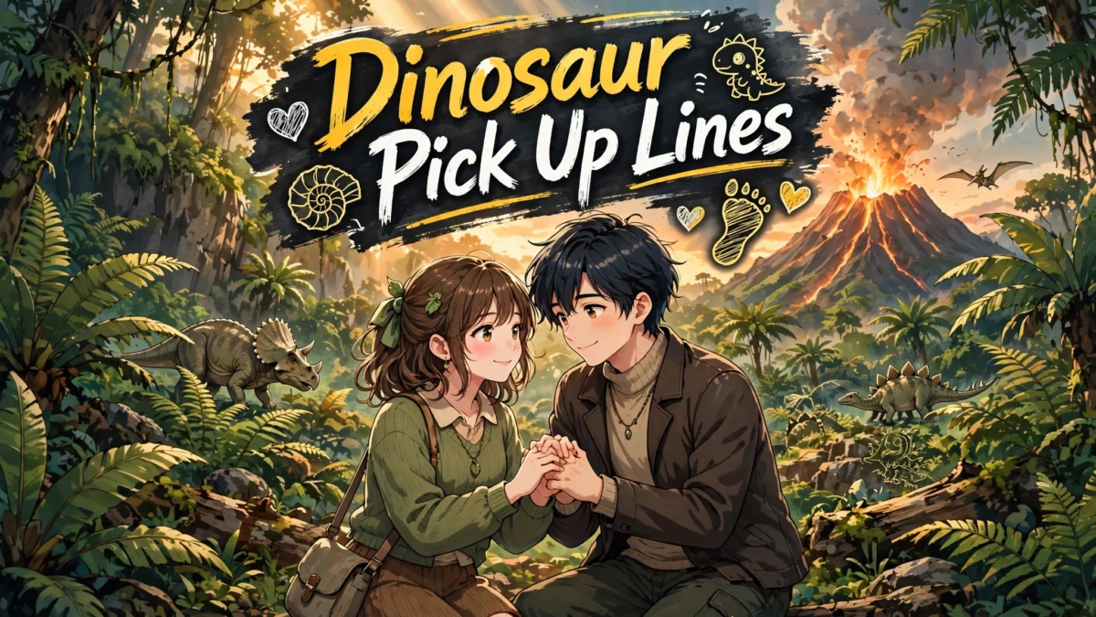 A young couple sharing a sweet prehistoric moment together, perfect for these dinosaur pick up lines