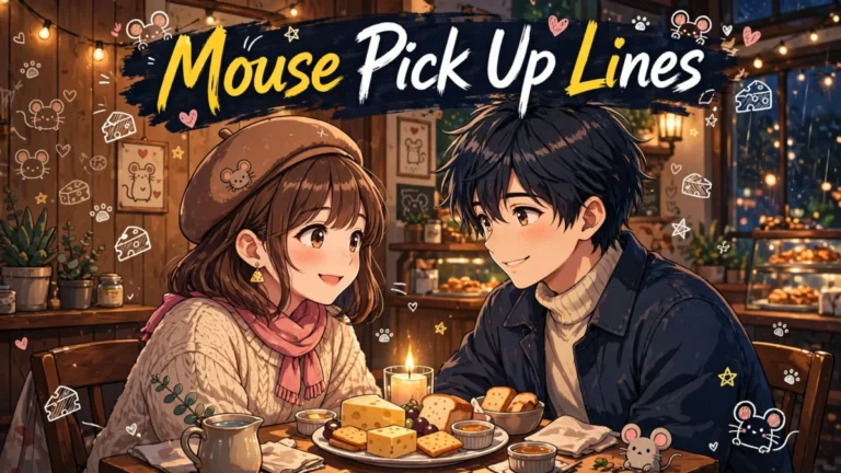 A young anime couple sharing cheese and smiles on a cozy date night, perfect for mouse pick up lines.