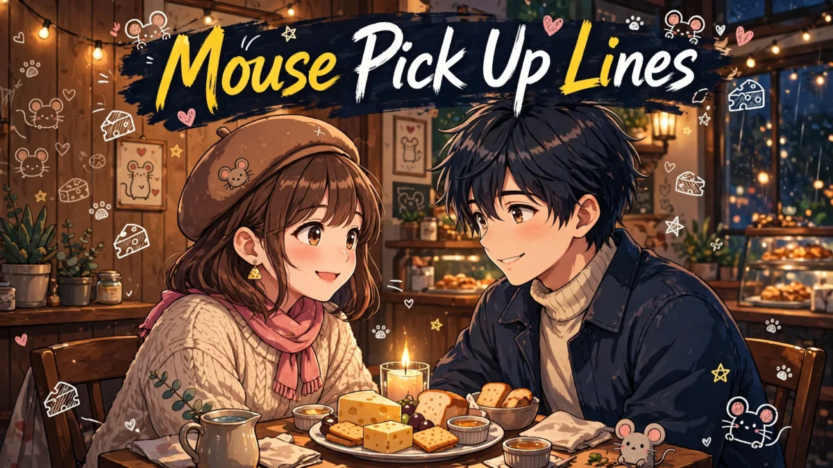 A young anime couple sharing cheese and smiles on a cozy date night, perfect for mouse pick up lines.