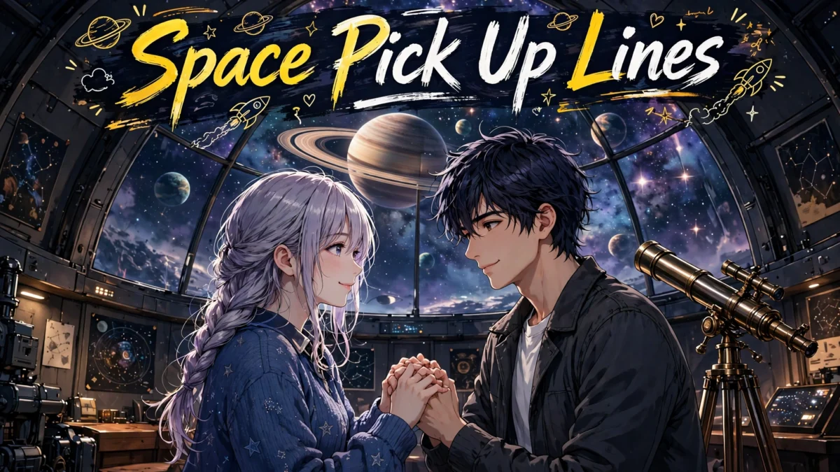 A young couple sharing a sweet cosmic moment together, perfect for these space pick up lines