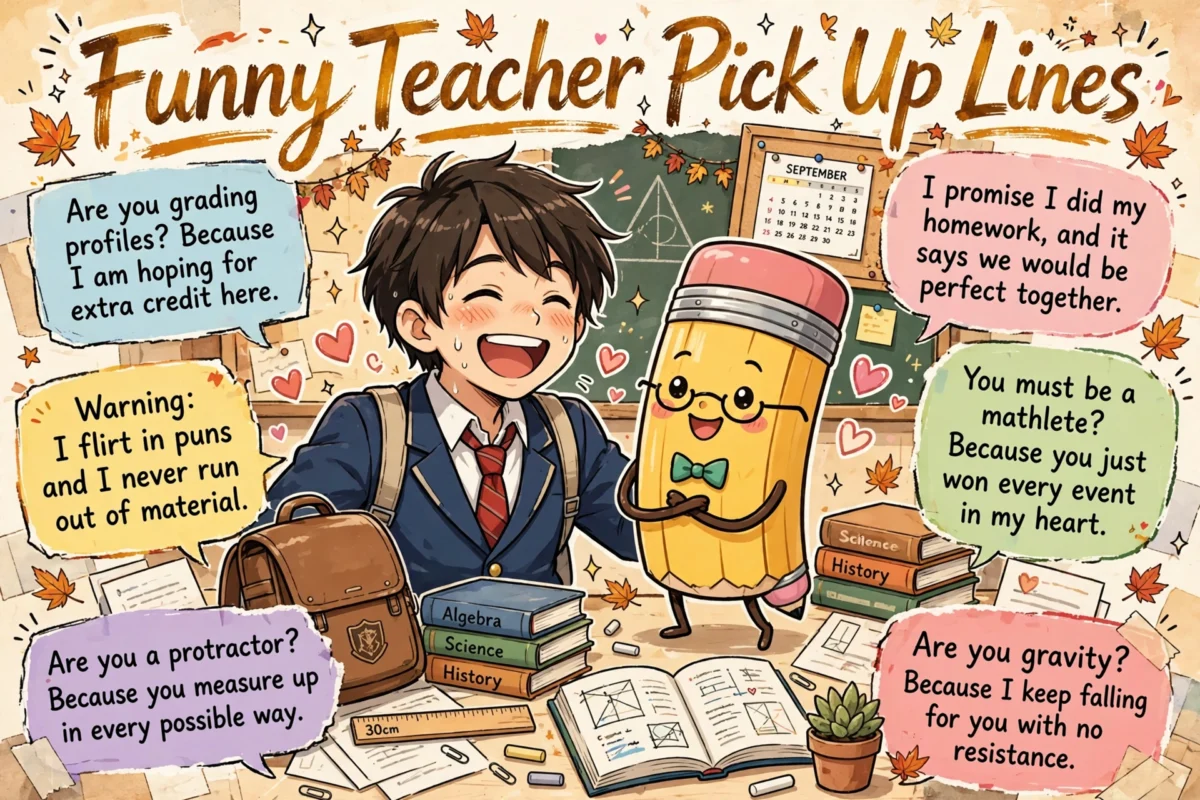 150+ Teacher Pick Up Lines funny collage image
