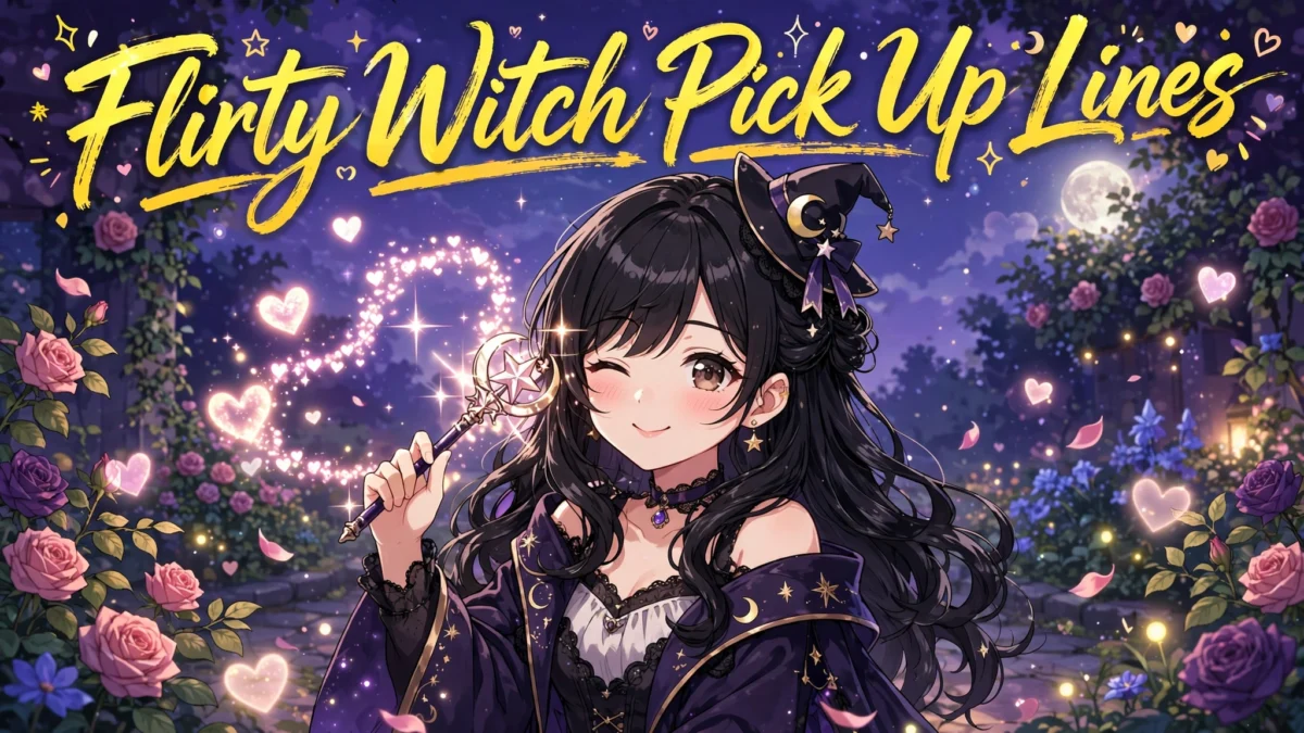 Flirty witch pick up lines with witch holding glowing wand