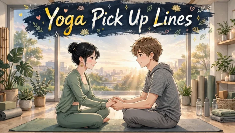 A young anime couple in yoga clothes smiling at each other on their mats, perfect for yoga pick up lines.